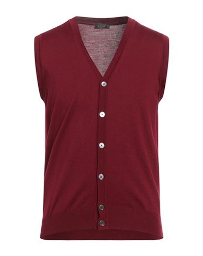 Ferrante Man Cardigan Burgundy Size 38 Merino Wool In Red