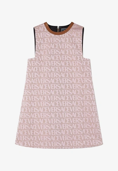 Versace All-over Logo Mini Dress In Pink