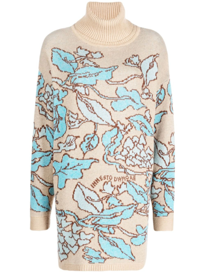 Twinset X Marco Rambaldi Floral-jacquard Roll-neck Jumper In Neutrals