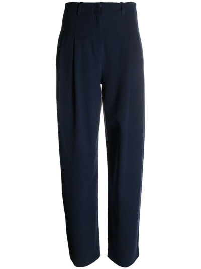 Emporio Armani Wide Leg Trousers With Pences In Dark Blue