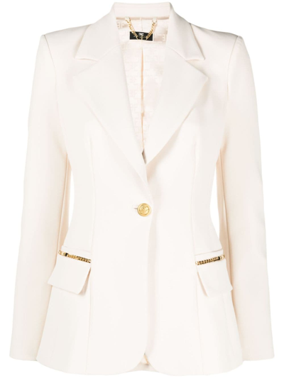 Elisabetta Franchi Single Breasted Jacket With Chain On Pockets In Butter