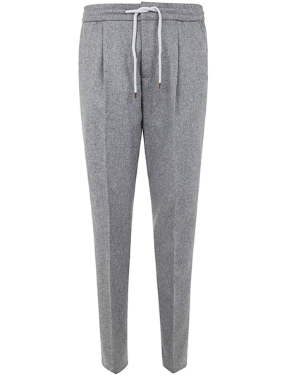 Brunello Cucinelli Wool Tailored Drawstring Trousers In Medium Grey