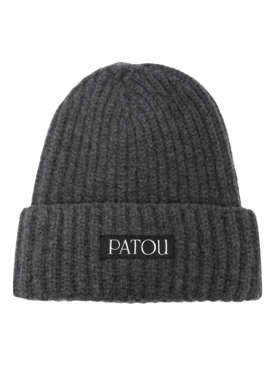 Patou Logo-patch Ribbed Beanie In Black