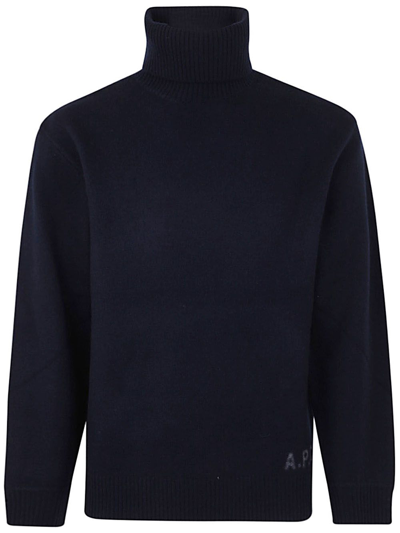 A.p.c. Walter Zipped Neck Sweater In Blue