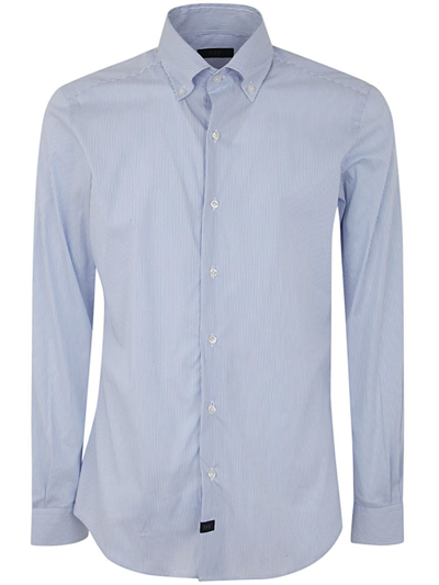 Fay New Button Down Stretch Poplin Striped Shirt Clothing In Blue