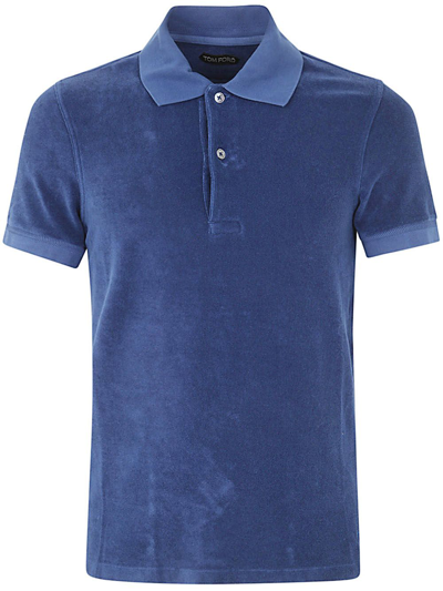 Tom Ford Cotton-blend Terry Polo Shirt In Blue