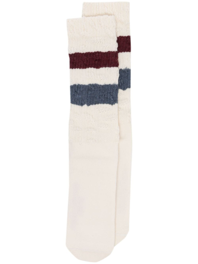 Golden Goose Socks High Rib Stripes Ripped In Heritage White Navy Peony Windsor Wine