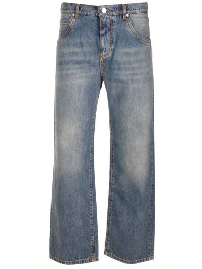 Etro Logo-patch Wide-leg Jeans In Azul