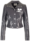 Courrèges Reedition Cropped Coated Cotton-blend Jacket In Grey