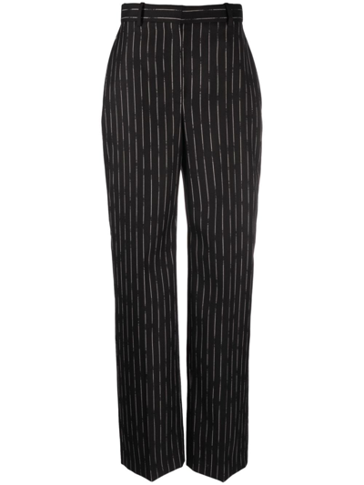 Alexander Mcqueen High-waisted Striped Wool Trousers In Black Ivory