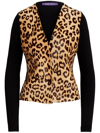 Ralph Lauren Leopard Print Button-front Wool Cardigan In Tan/black/cream