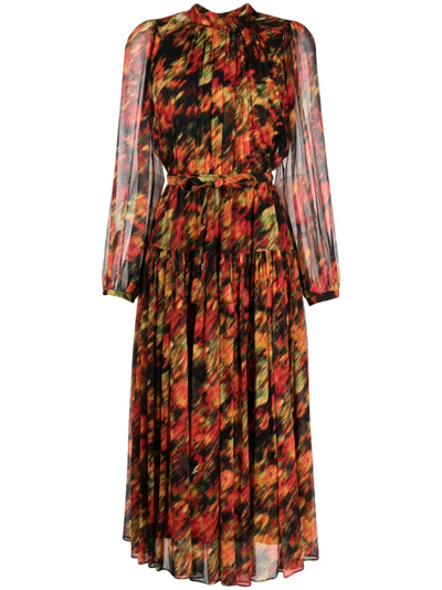 3.1 Phillip Lim / フィリップ リム Floral Chiffon Long-sleeve Midi Dress In Red