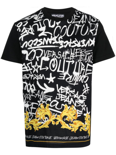Versace Jeans Couture T-shirt Mit Graffiti-print In Black Gold