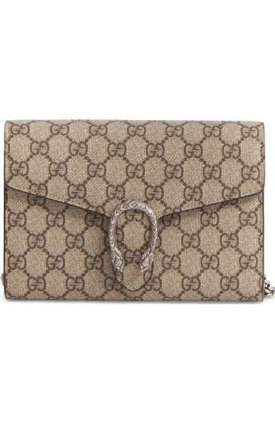 Gucci Gg Supreme Canvas Wallet On A Chain In Beige Ebony/taupe