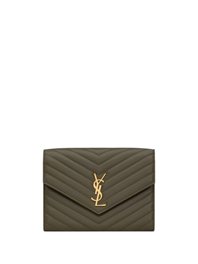 Saint Laurent Ysl Flap Quilted Leather Clutch Bag In Light Musk