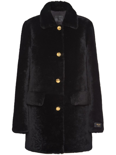Prada Shearling Fur Coat In Black