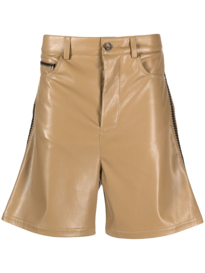 Nanushka Contrasting-stich Straight-leg Shorts In Brown