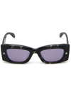 Alexander Mcqueen Spike Studs Rectangular Sunglasses In Havana/violet