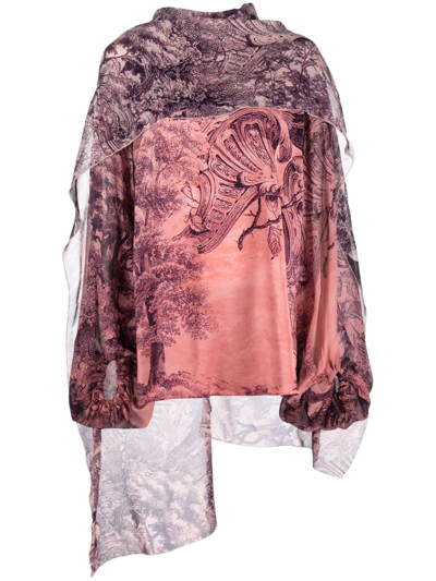 F.r.s For Restless Sleepers Botanical-print Silk Blouse In Rosa