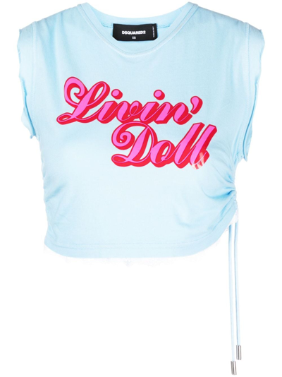 Dsquared2 Cropped-t-shirt Mit Logo-print In Blue