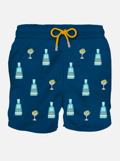 Mc2 Saint Barth Man Blue Classic Swim Shorts With Gin Mare Print Gin Mare Special Edition