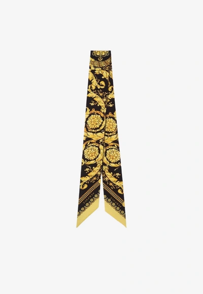 Versace Barocco Print Silk Scarf Tie In Multicolor