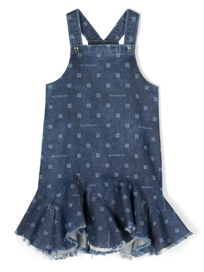 Givenchy Kids' Logo-print Denim Dress In Blue