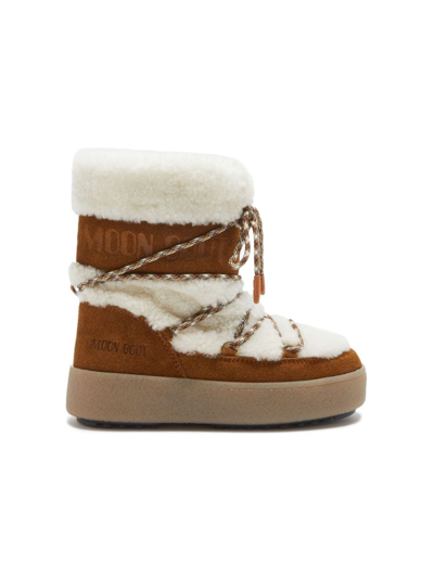 Moon Boot Kids' Logo-print Shearling Boots In White,brown