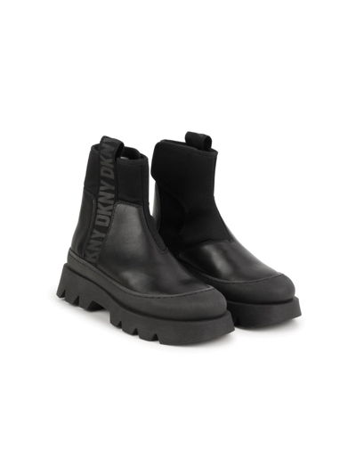 Dkny Kids' Logo-tape Ankle Boots In Black