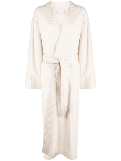 Nanushka Ribbed Detailing Square-sleeved Dress In Neutrals