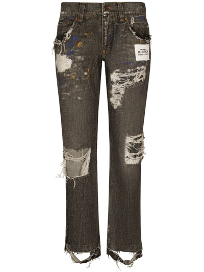 Dolce & Gabbana Re-edition Ripped Straight-leg Jeans In Grey