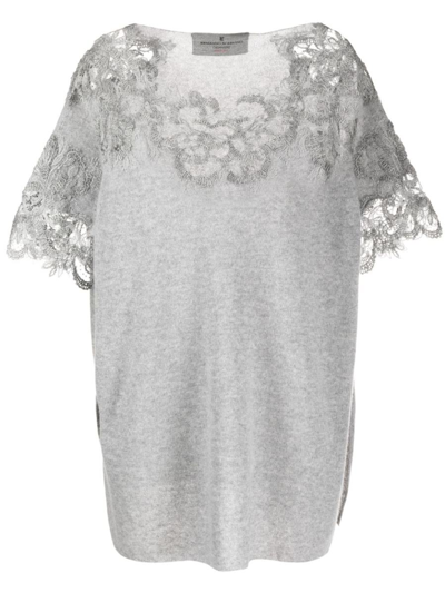 Ermanno Scervino Corded-lace Cashmere Knitted Top In Light Grey
