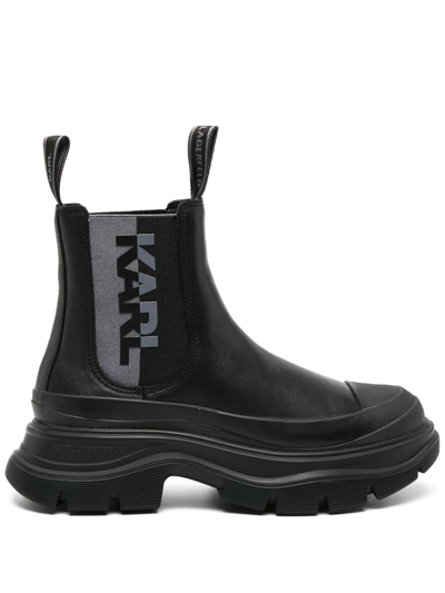 Karl Lagerfeld Logo-patch Leather Ankle Boots In Black