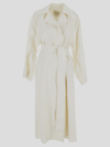 Quira Double-breasted Cotton Coat In Offwhite