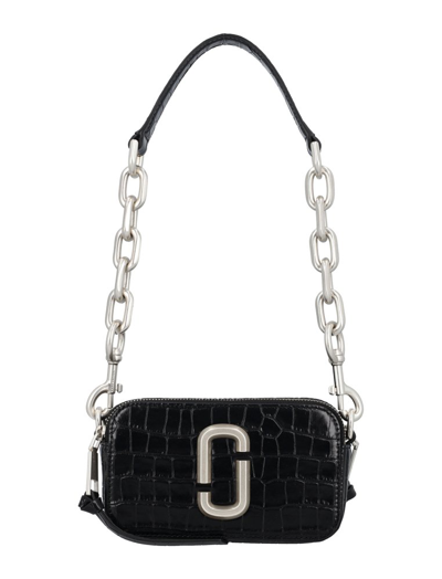 Marc Jacobs Logo Plaque Embossed Chain Shoulder Bag In Black