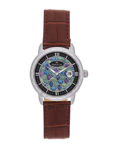 Heritor Automatic Protégé Leather-band Watch W/date - Silver/brown