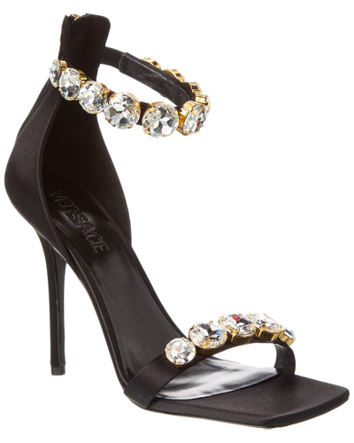 Versace Crystal Embellished Ankle Strap Sandal In Black