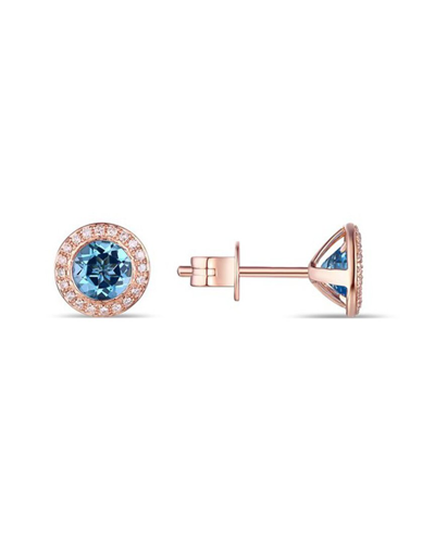 Diana M. Fine Jewelry 14k Rose Gold 1.63 Ct. Tw. Diamond & Blue Topaz Halo Studs