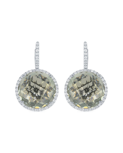 Diana M. Fine Jewelry 18k 27.20 Ct. Tw. Diamond & Green Topaz Halo Earrings
