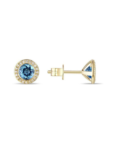 Diana M. Fine Jewelry 14k 1.63 Ct. Tw. Diamond & Blue Topaz Halo Studs
