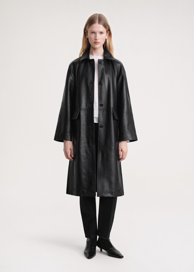 Totême Raglan-sleeve Leather Coat Black