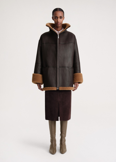 Totême Signature Shearling Jacket Chocolate In Brown