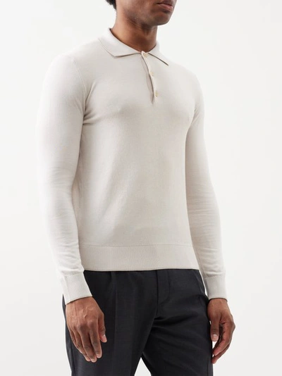 Brioni Sea Island Cotton-blend Long-sleeved Polo Shirt In Neutrals