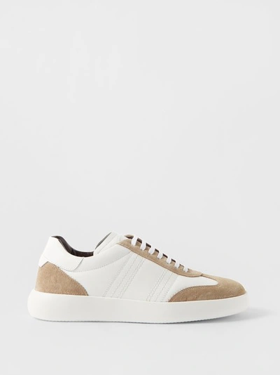 Brioni Suede And Leather Trainers In White