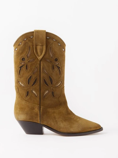 Isabel Marant Duerto Embroidered Suede Cowboy Boots In Beige