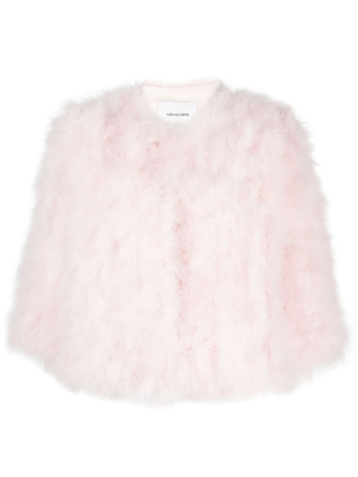 Yves Salomon Round-neck Open-front Jacket In Pink