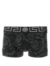 Versace Black Boxer Briefs With Barocco Print In Stretch Cotton Manb In Black