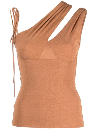 Nanushka One-shoulder Tie-strap Top In Brown