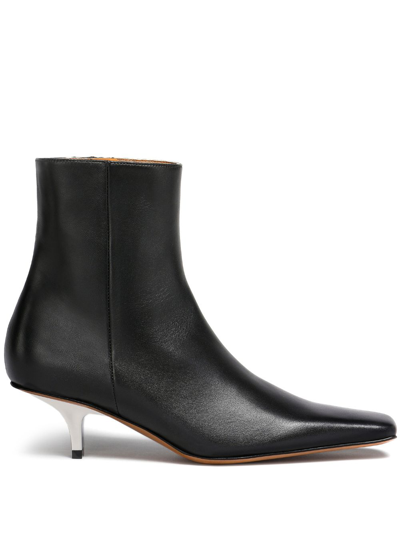 Marni Kitten-heel Leather Ankle Boots In Black