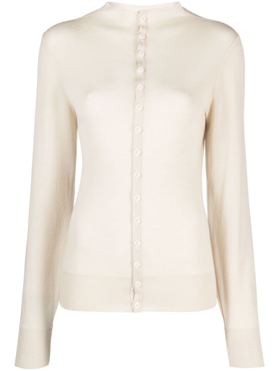 Lemaire High-neck Wool Cardigan In Neutrals